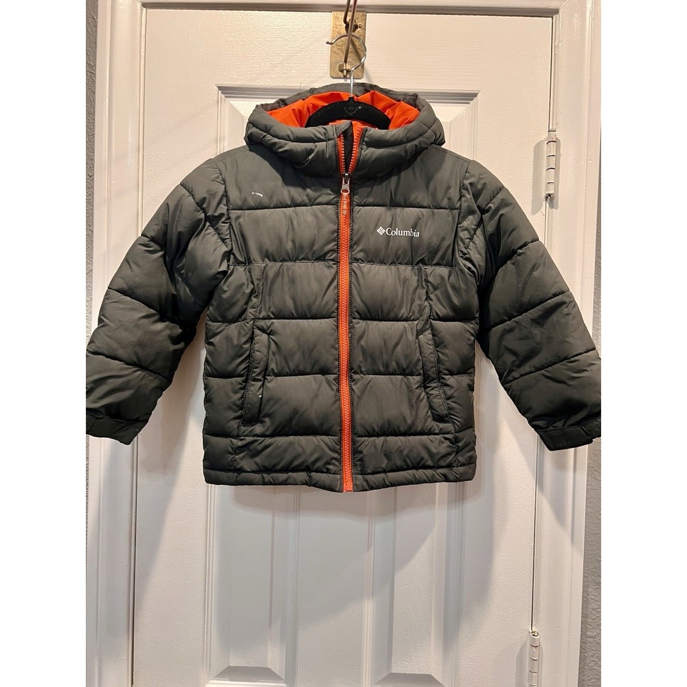 Columbia Pike Lake Kids Hooded Puffer Jacket XXS 4/5 Olive Green Orange Coat